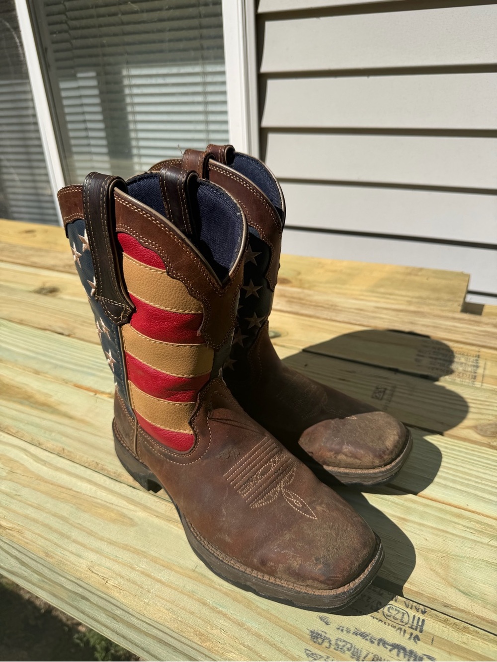 Durango Women's Brown Leather Western Boots with American Flag Accent - Picture 3 of 5
